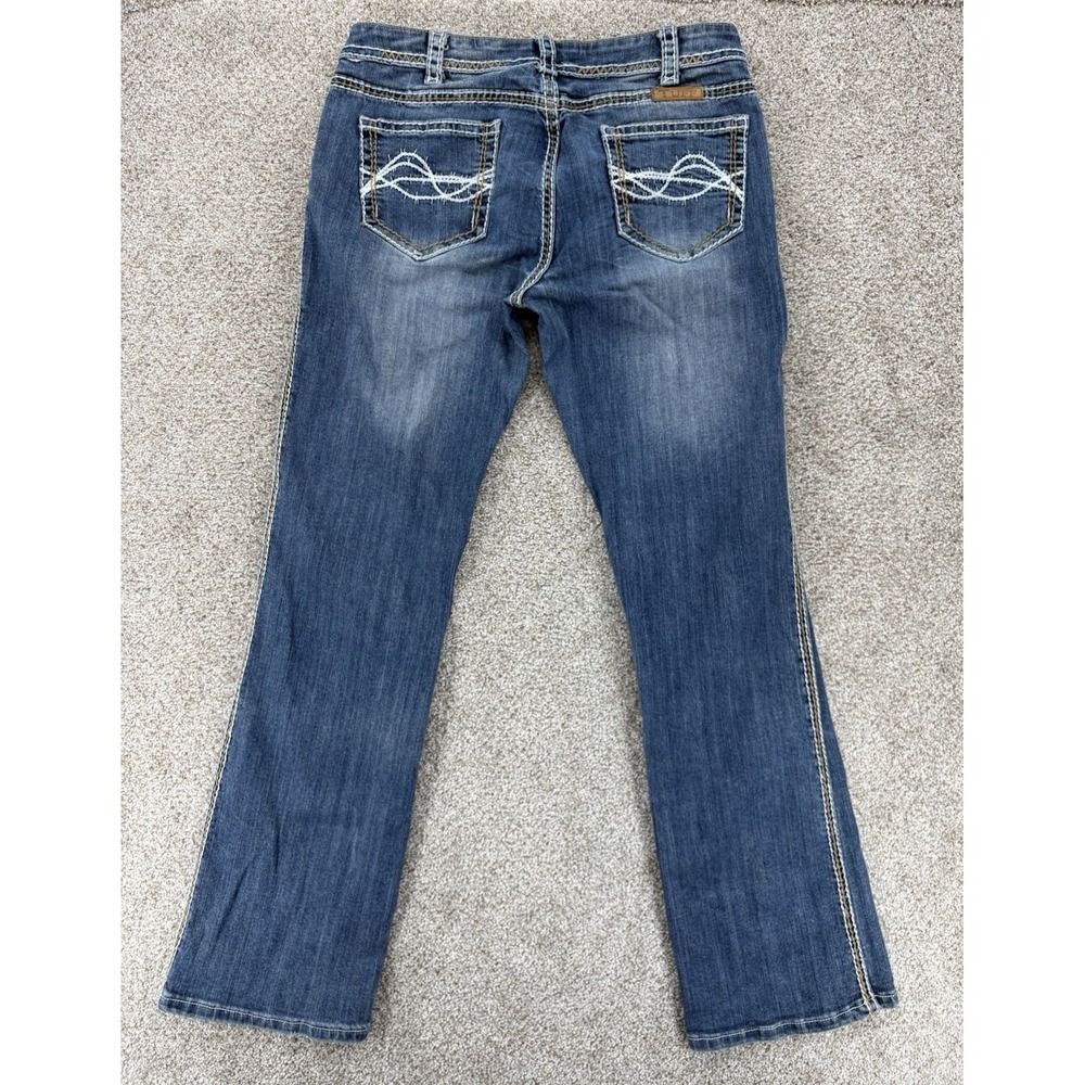 Cowgirl Tuff Don't Fence Me In Bootcut Jean Womens 31 Blue Saddle Stitch Western - Picture 2 of 11